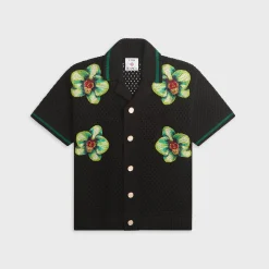 Glitch Orchid Embroidered Short Sleeve Crochet Shirt