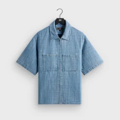 Kith Textured Indigo Paxton Zip Front Shirt
