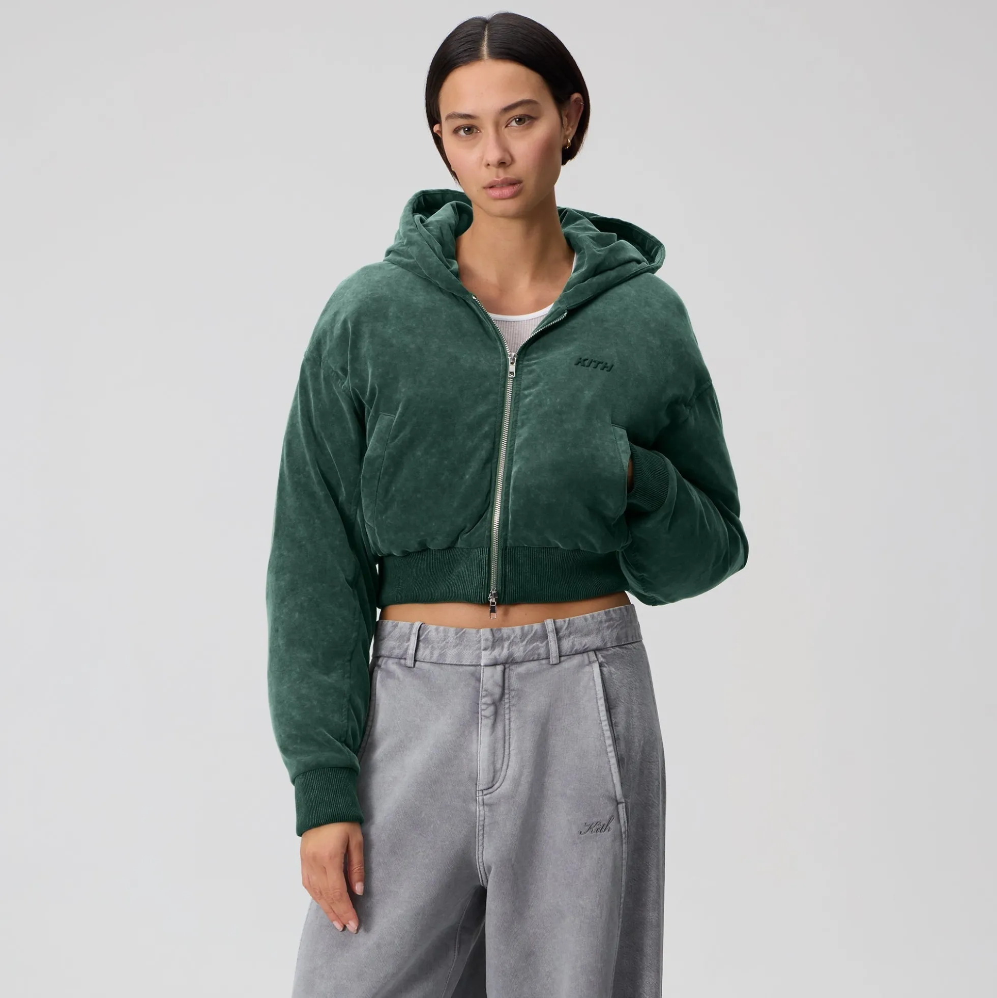 Kith Women Bex Cropped Sueded Jersey Puffer