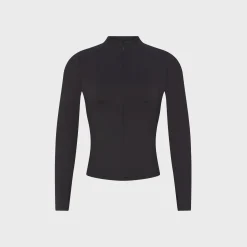 Matte Half-Zip Mock-Neck Long Sleeve Top