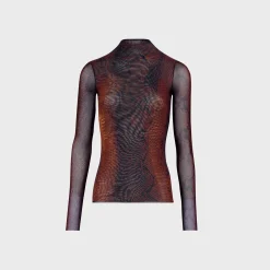 Mesh High Neck Long Sleeve Top