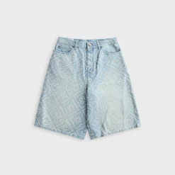 Pearly Monogram Wide Leg Denim Short