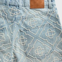 Pearly Monogram Wide Leg Denim Short