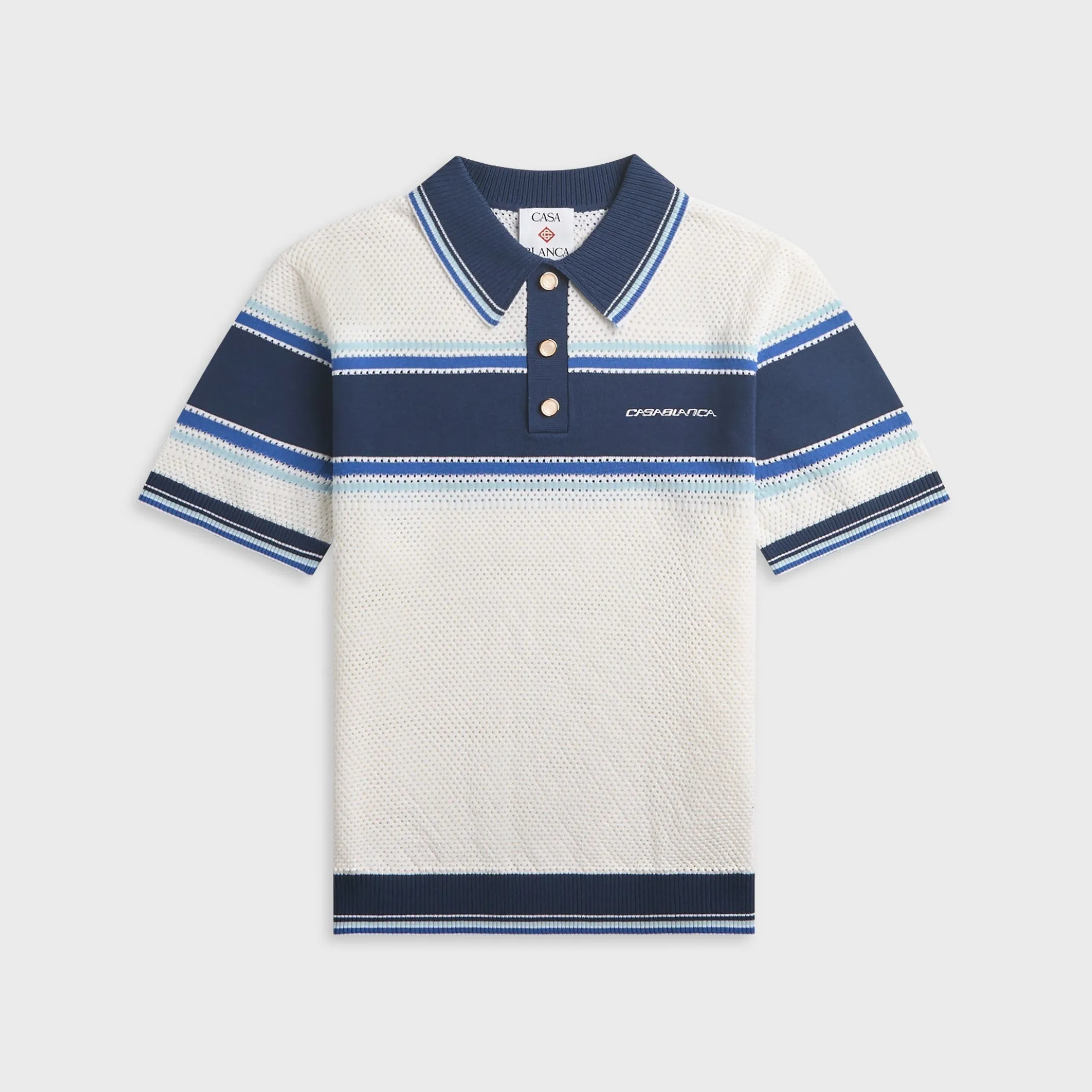 Striped Mesh Short Sleeve Polo Shirt