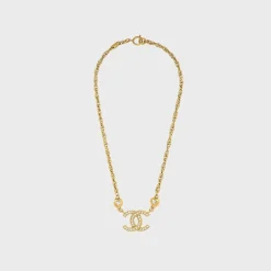 WGACA Chanel Crystal CC Logo Pendant Necklace