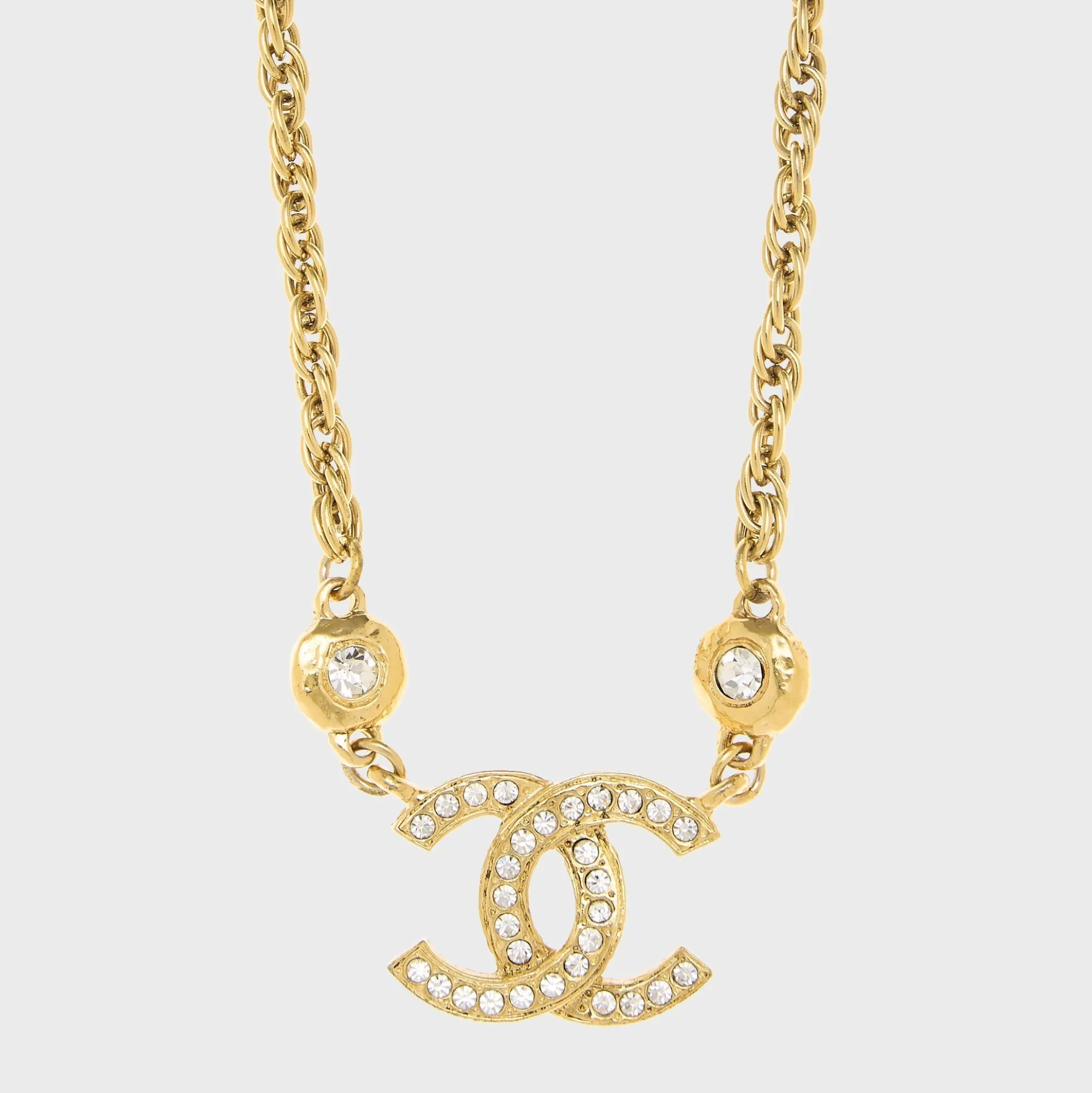 WGACA Chanel Crystal CC Logo Pendant Necklace