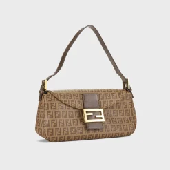 WGACA Fendi Zucchino Spalmati Vitello Forever Baguette Shoulder Bag